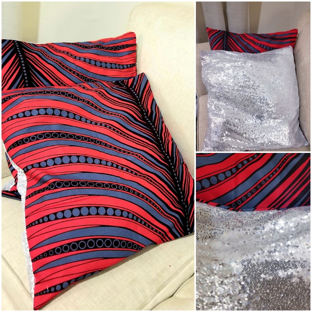 Abstract Print Ankara & Sequined Pillow Covers